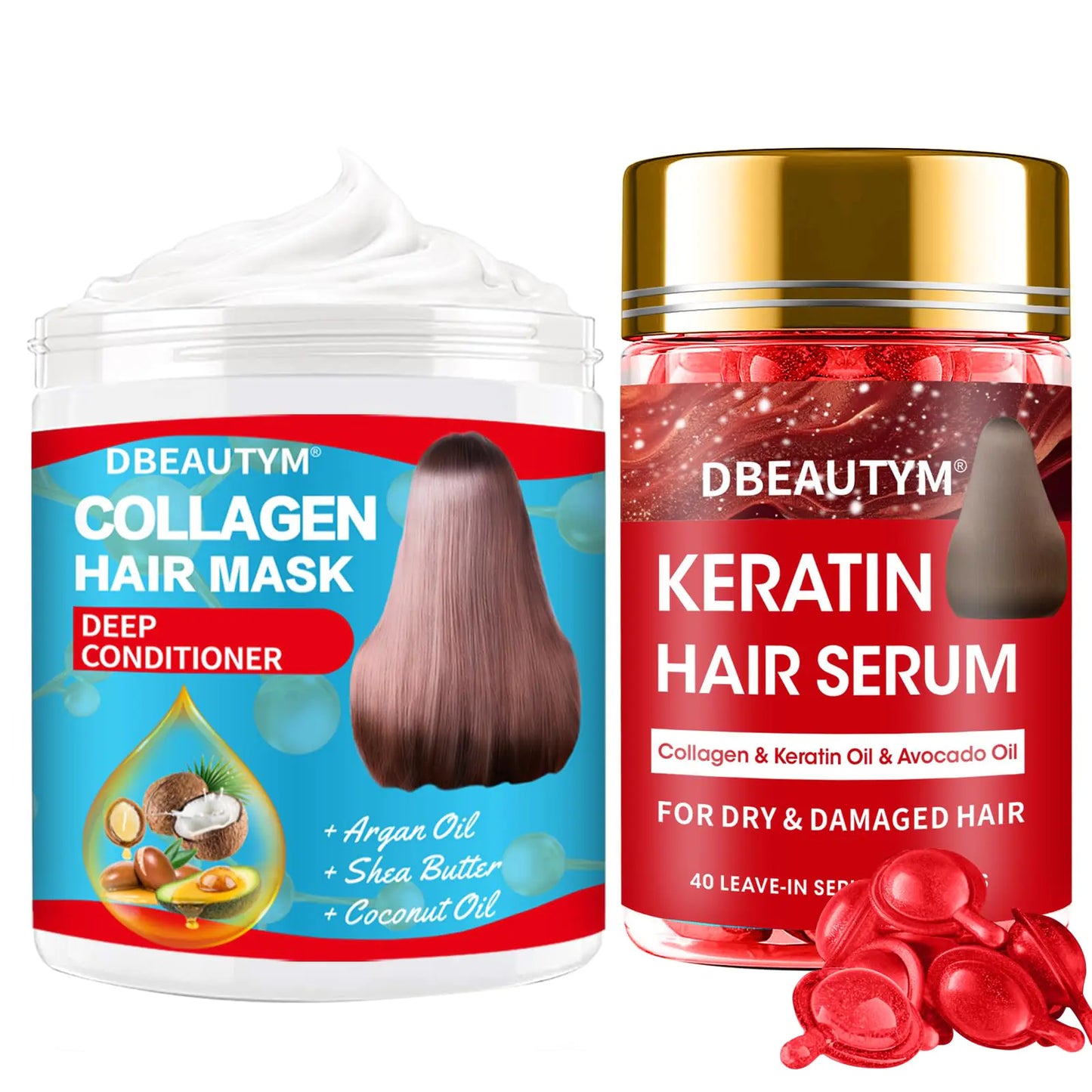 Collagen Hydrating Hair Mask Keratin Hair SerumNatural Deep Conditioner Hair MaskMoisturizing Hair Oil for Split Ends Hair Styling Serum for Frizzy & Dry HairKeratin Styling Oil Capsules