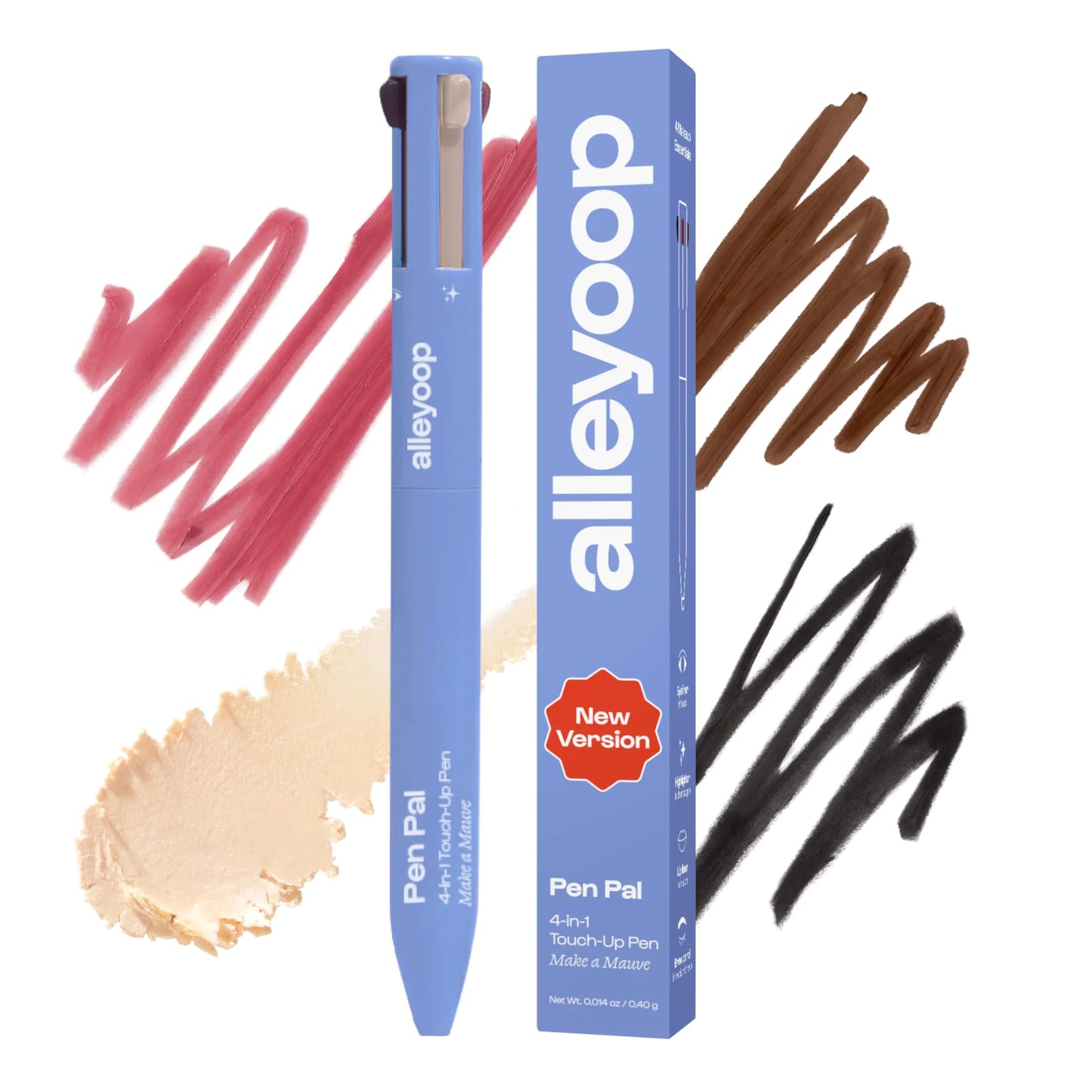 Alleyoop Pen Pal Touch-Up 4-in-1 Makeup Pen Make A Mauve (Light - Medium) - Travel Make Up Set with Eyeliner Brow Pencil Highlighter & Lip Liner - High-Pigment Formula Easy & Smooth Application