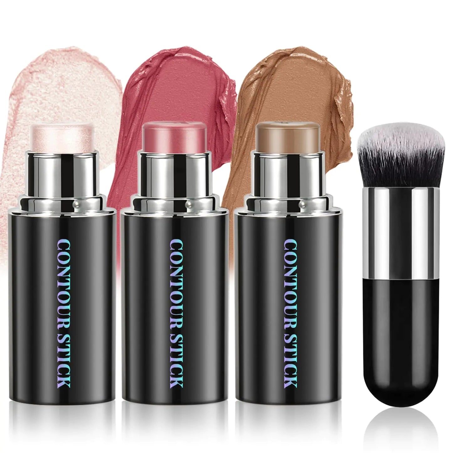 HOSAILY Face Contour Stick Set Highlighter Stick & Bronzer Stick & Cream Blush Stick for Cheek Lip Tint Long Lasting Blendable Lightweight Smooth Sculpted Face Stick Natural Dewy Makeup for All Skin