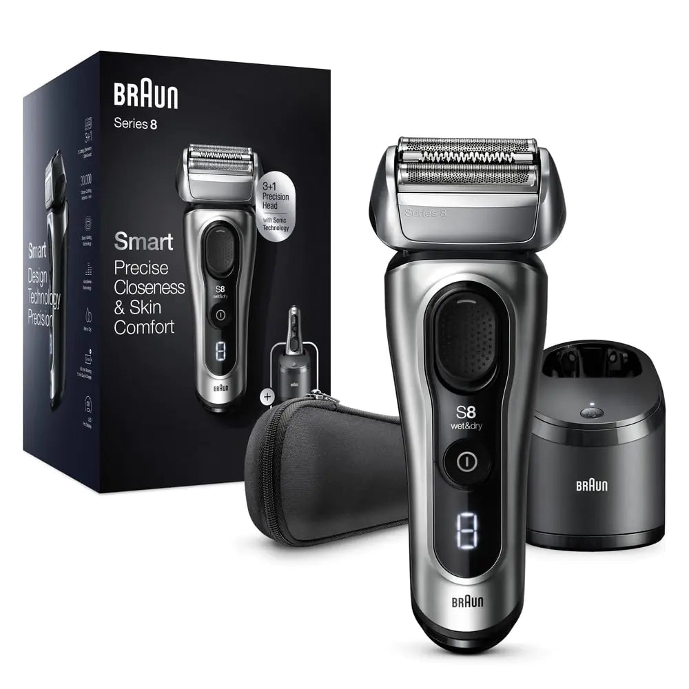 Braun Electric Razor for Men Series 8 8457cc Electric Foil Shaver with Precision Beard Trimmer Cleaning & Charging SmartCare Center Galvano Silver