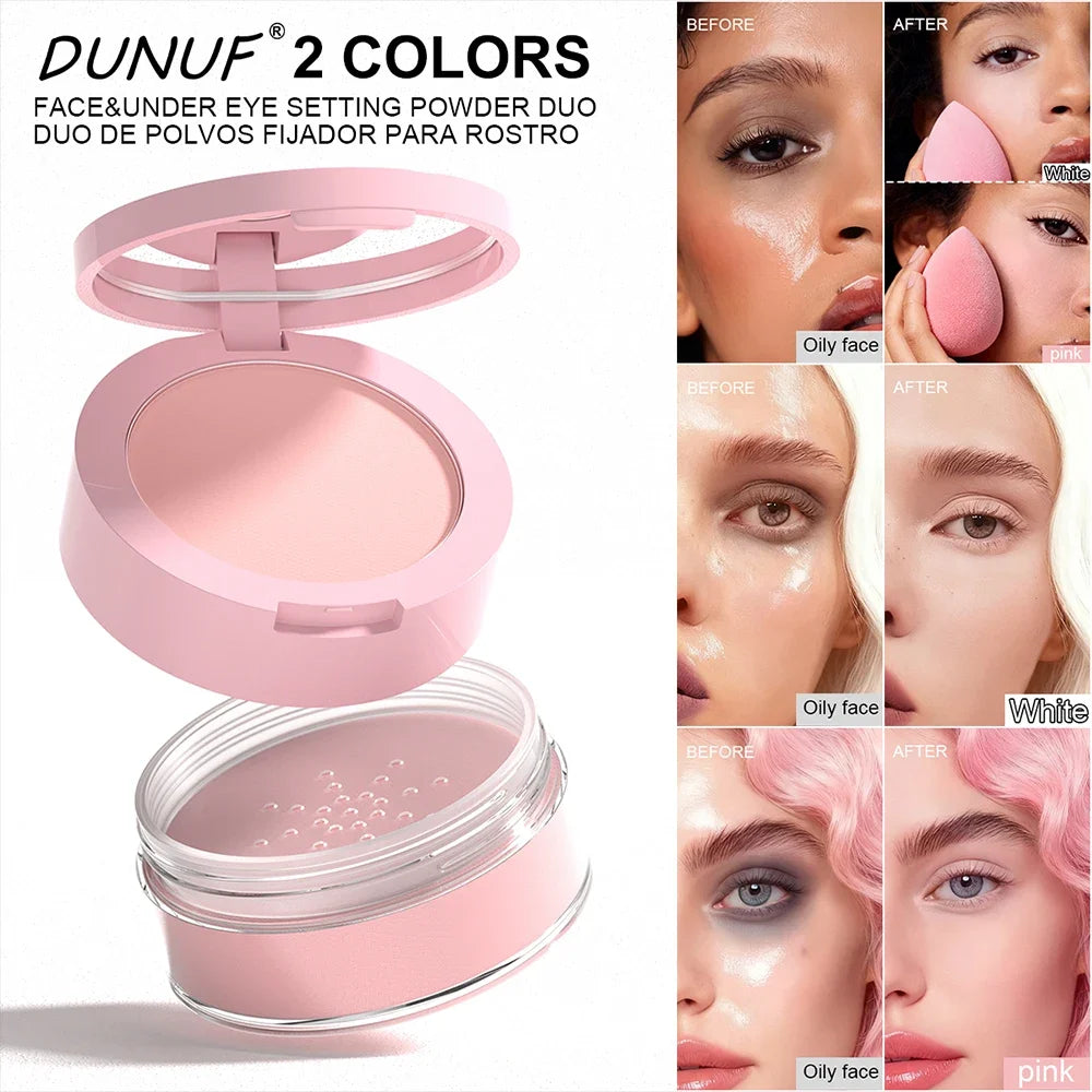 Oil Control Loose Powder Invisible Pores Matte Finish 2In1 Pressed Setting Powder Waterproof Smooth Face Under Eye Long Lasting