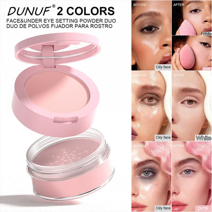 Oil Control Loose Powder Invisible Pores Matte Finish 2In1 Pressed Setting Powder Waterproof Smooth Face Under Eye Long Lasting