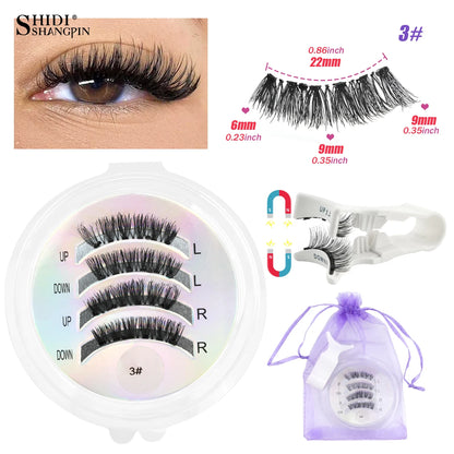 3D Natural Look Magnetic Eyelashes Set with Tweezer Makeup Tools Handmade Magnetic False Eyelash No Glue Needed Faux Mink Lashes