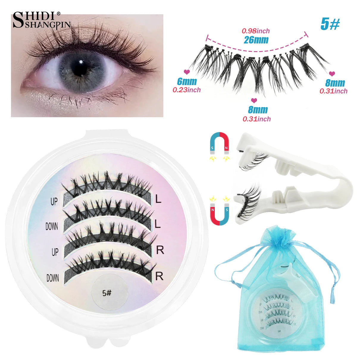 3D Natural Look Magnetic Eyelashes Set with Tweezer Makeup Tools Handmade Magnetic False Eyelash No Glue Needed Faux Mink Lashes