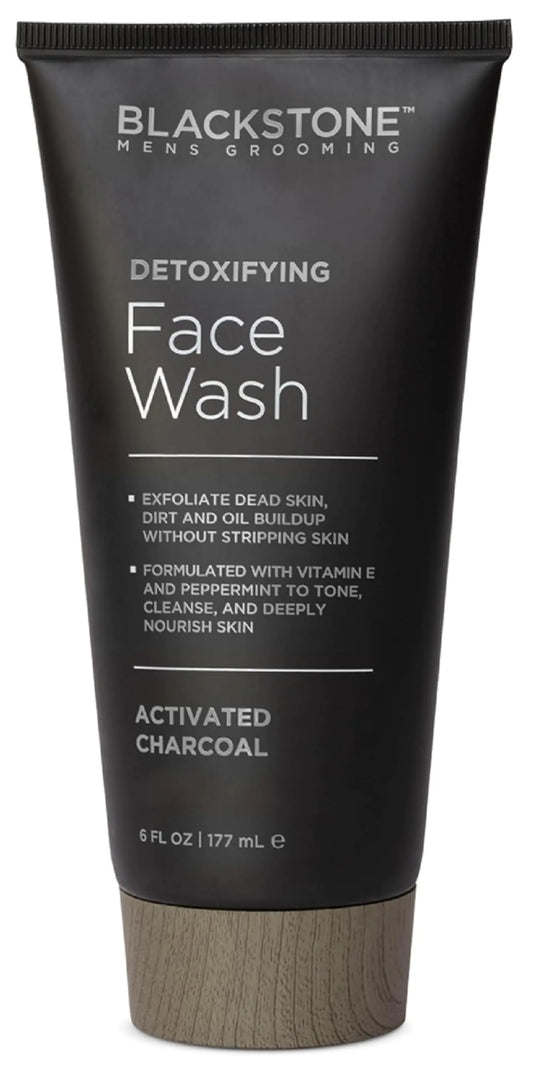 Blackstone Mens Grooming Detoxifying Face Wash with Vitamin E and Peppermint - Deep Cleansing & Exfoliating | Paraben & Cruelty Free | Made in USA - Activated Charcoal (6 Fl Oz)