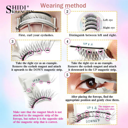 3D Natural Look Magnetic Eyelashes Set with Tweezer Makeup Tools Handmade Magnetic False Eyelash No Glue Needed Faux Mink Lashes