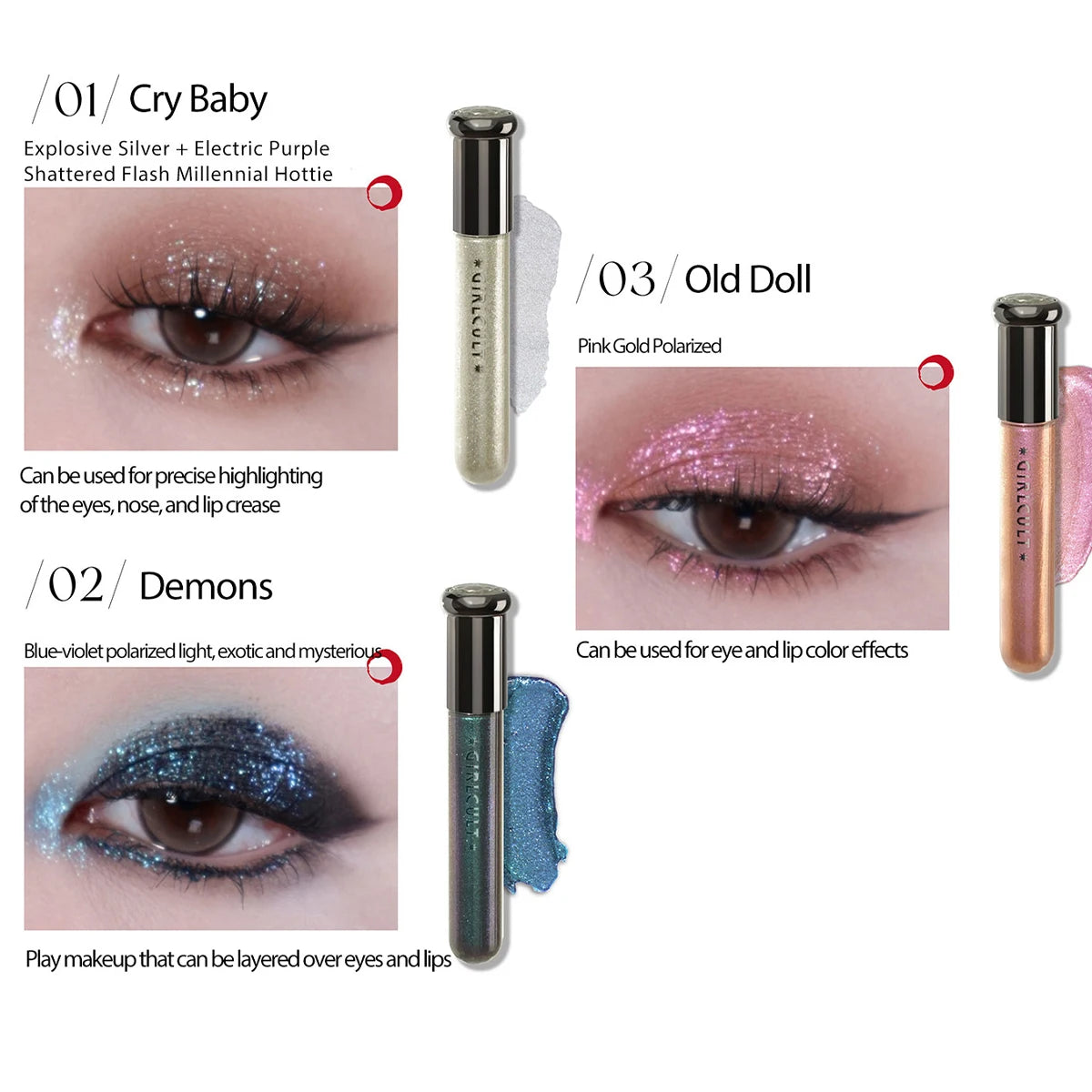 Girlcult Hallucination Liquid Eyeshadow,Fine Glitter Particles,Metallic Shine,Iridescent Shift,Eye Highlighting,Creative Makeup