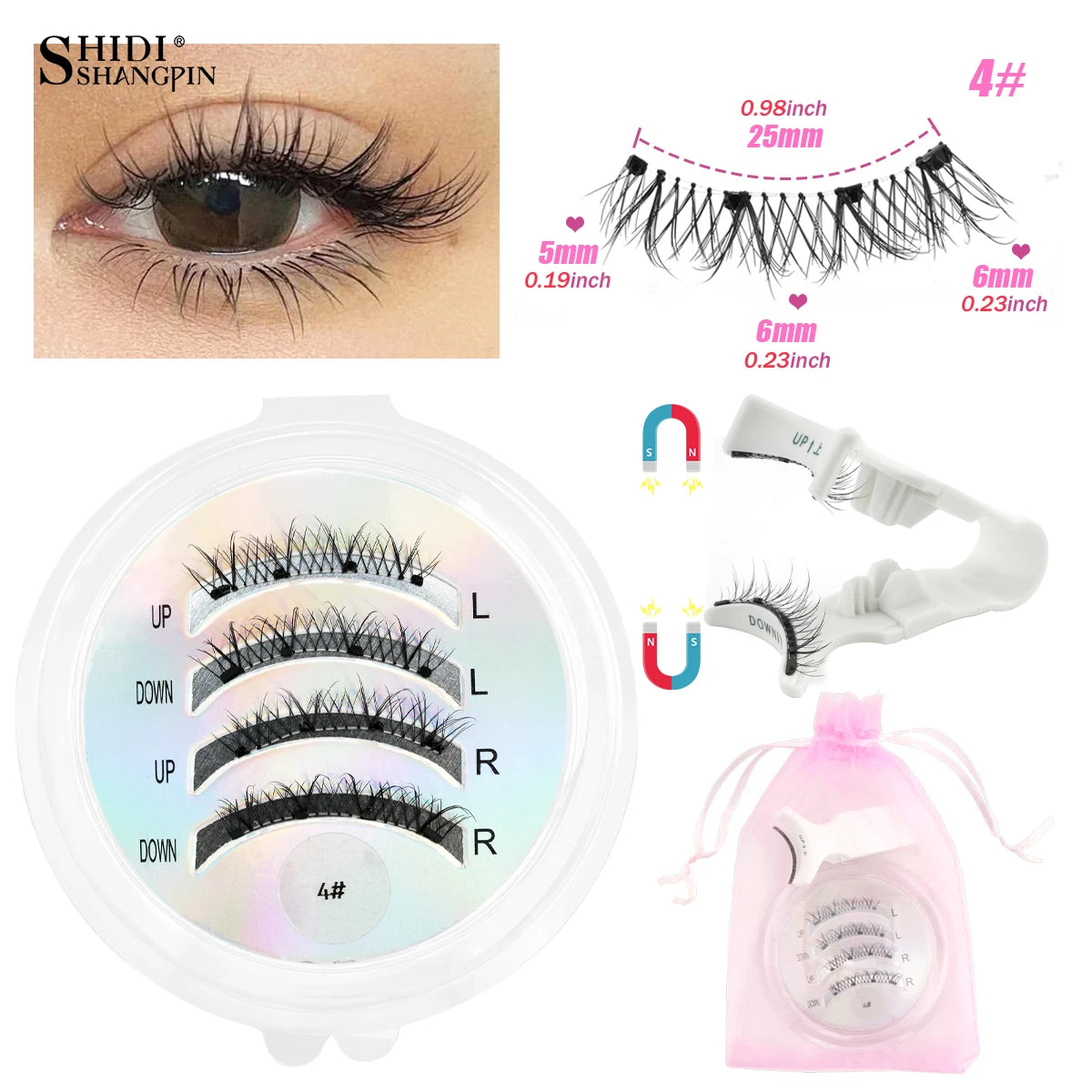 3D Natural Look Magnetic Eyelashes Set with Tweezer Makeup Tools Handmade Magnetic False Eyelash No Glue Needed Faux Mink Lashes