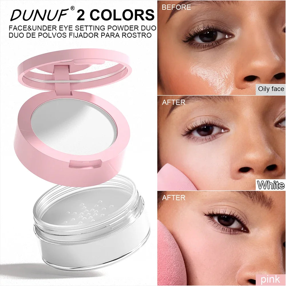 Oil Control Loose Powder Invisible Pores Matte Finish 2In1 Pressed Setting Powder Waterproof Smooth Face Under Eye Long Lasting