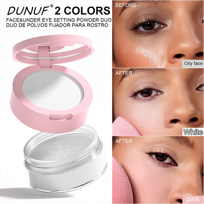 Oil Control Loose Powder Invisible Pores Matte Finish 2In1 Pressed Setting Powder Waterproof Smooth Face Under Eye Long Lasting