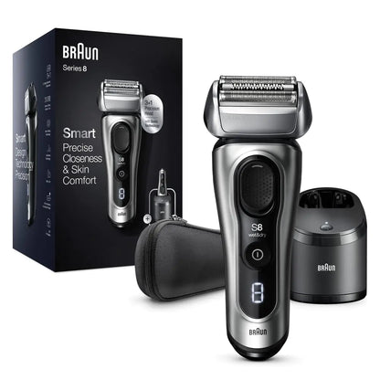Braun Electric Razor for Men Series 8 8457cc Electric Foil Shaver with Precision Beard Trimmer Cleaning & Charging SmartCare Center Galvano Silver