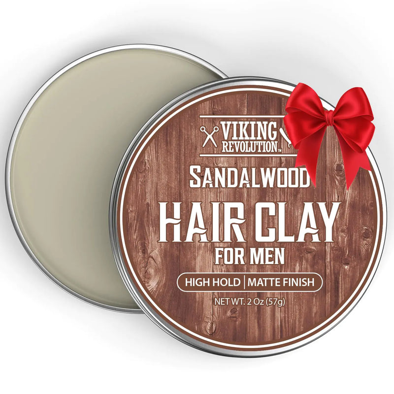 Viking Revolution Sandalwood Hair Clay for Men - Matte Finish Mens Hair Clay - Texturizing Clay Hair Product Men with Jojoba and Vitamin E - Clay Pomade for Men Effortless Hair Styling Cream (2 oz)