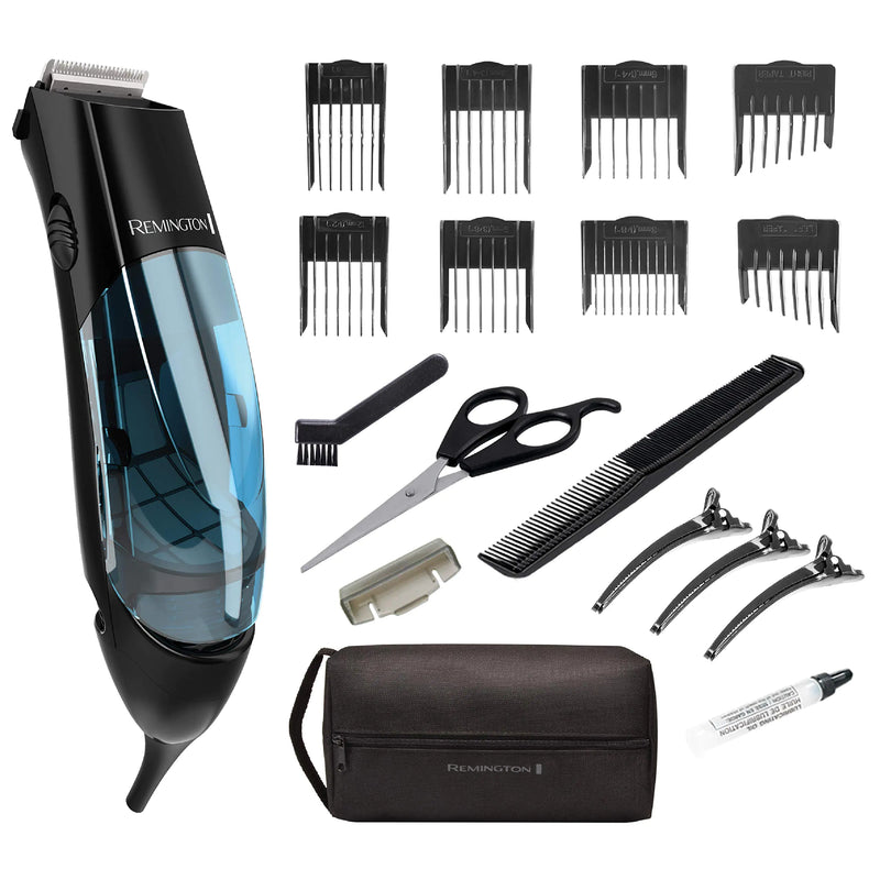 Remington Vacuum Haircut Kit Vacuum Beard Trimmer Hair Clippers for Men with Removable Hair Chamber and Dual Motor Power (18 pieces)
